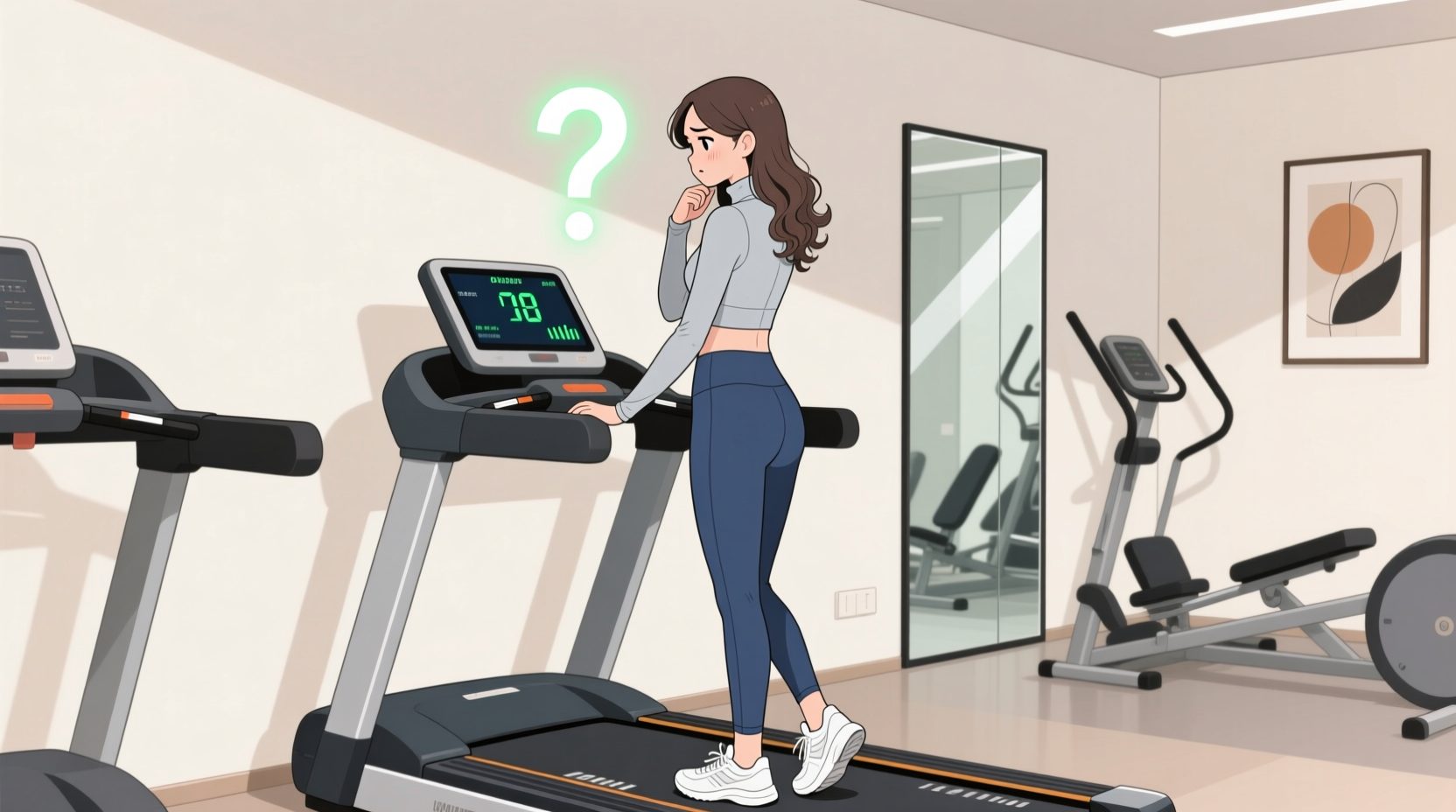 ランニングマシンのカロリー消費に疑問がある女性のイメージ