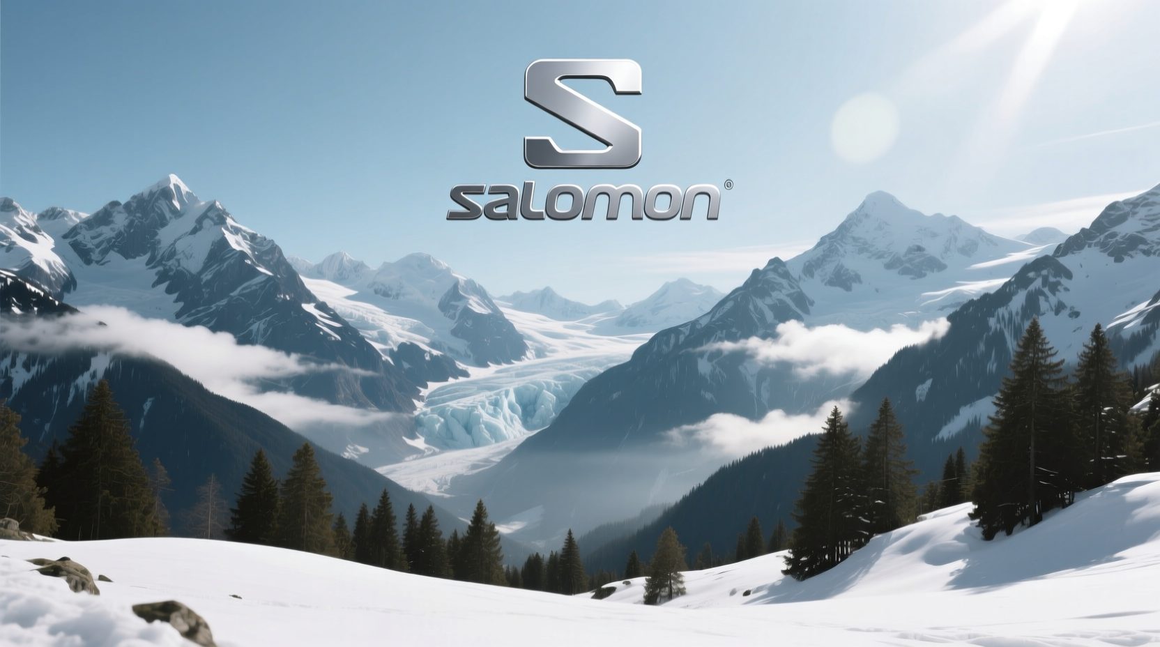 フランス・アルプスの美しい山々とサロモンのロゴを組み合わせたイメージ画像