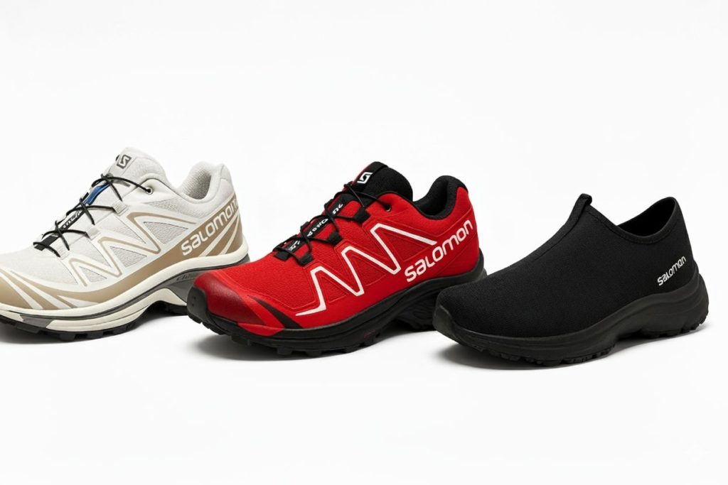 サロモンの人気スニーカー3足（XT-6, SPEEDCROSS, RX MOC）を並べたイメージ写真