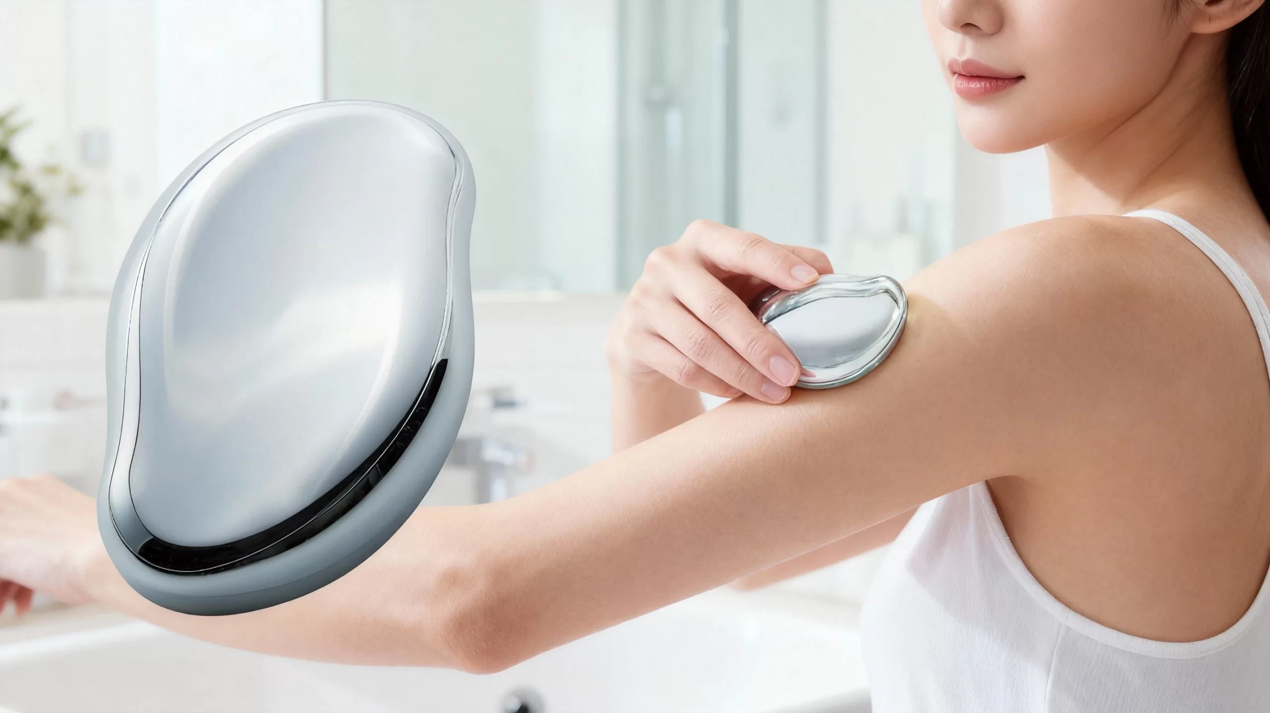 ナノガラスリムーバーで腕をケアする女性の写真