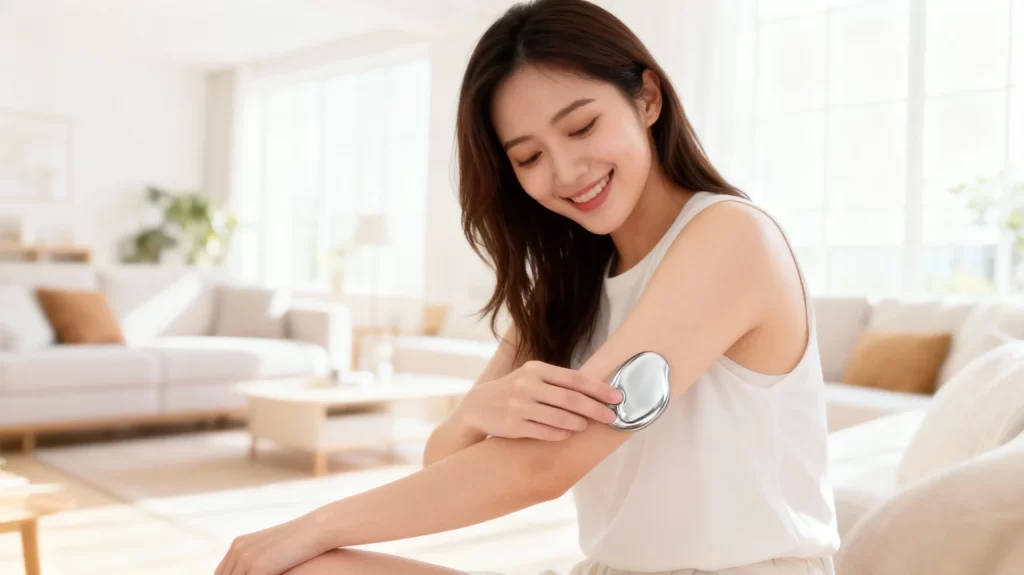 ナノガラス脱毛器でムダ毛ケアをする女性