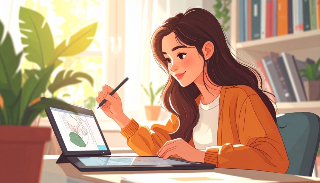 液タブでデジタルイラストを描く学生