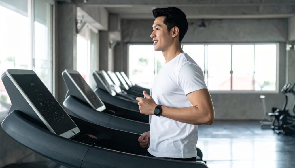ランニングマシンでトレーニングする人