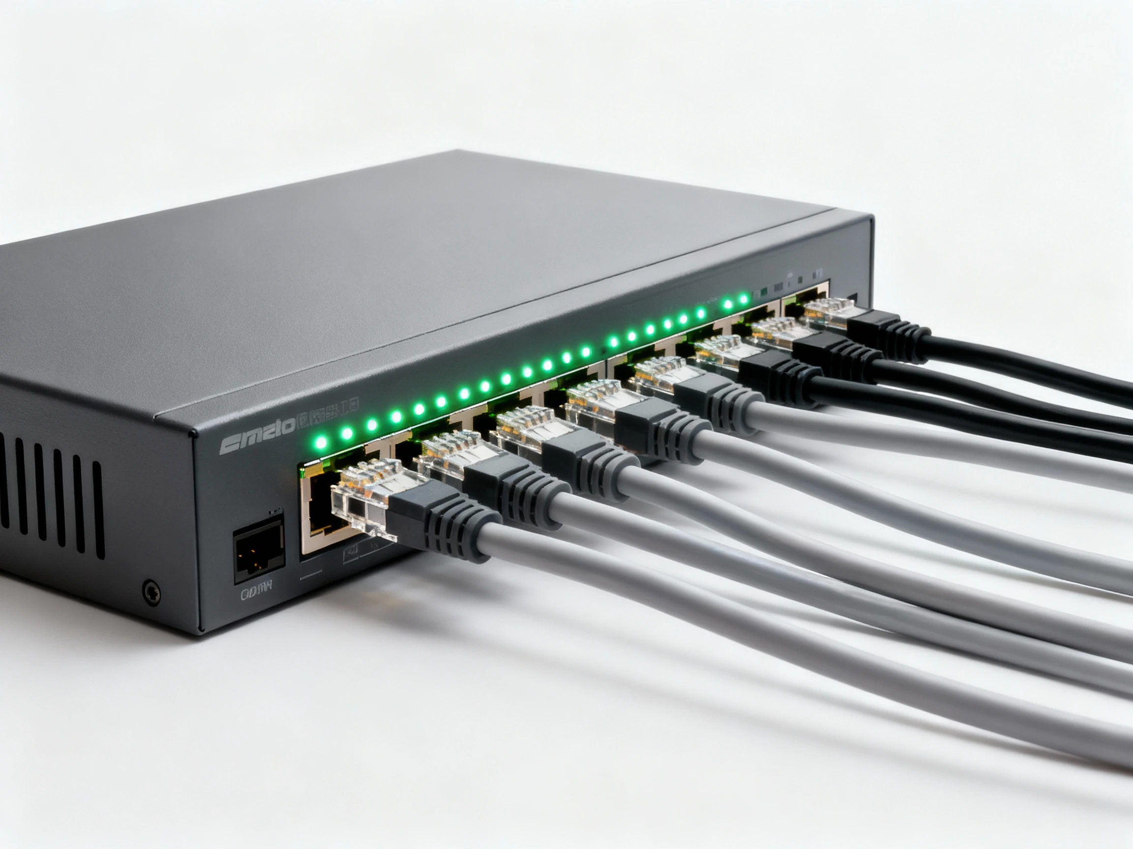 スイッチングハブにLANケーブルを接続している様子