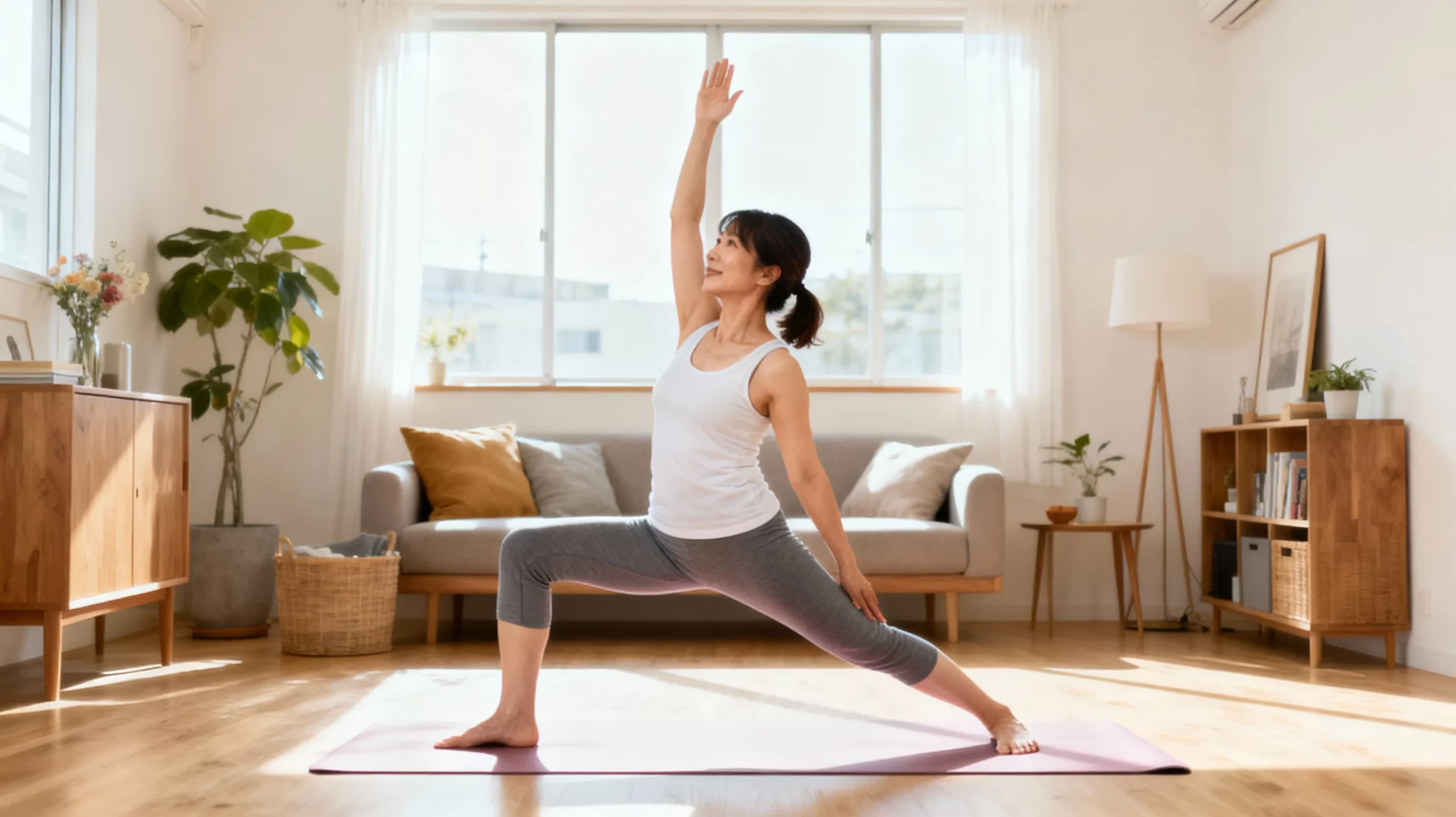 ユニクロやGU風のヨガウェアでヨガをする女性のイメージ