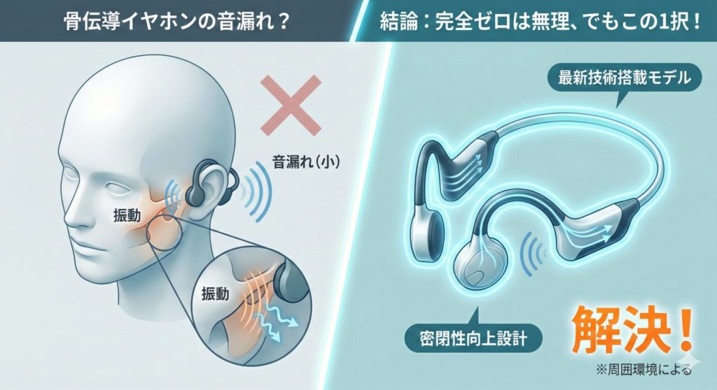 骨伝導イヤホンの音漏れしないおすすめを表現したイメージ図