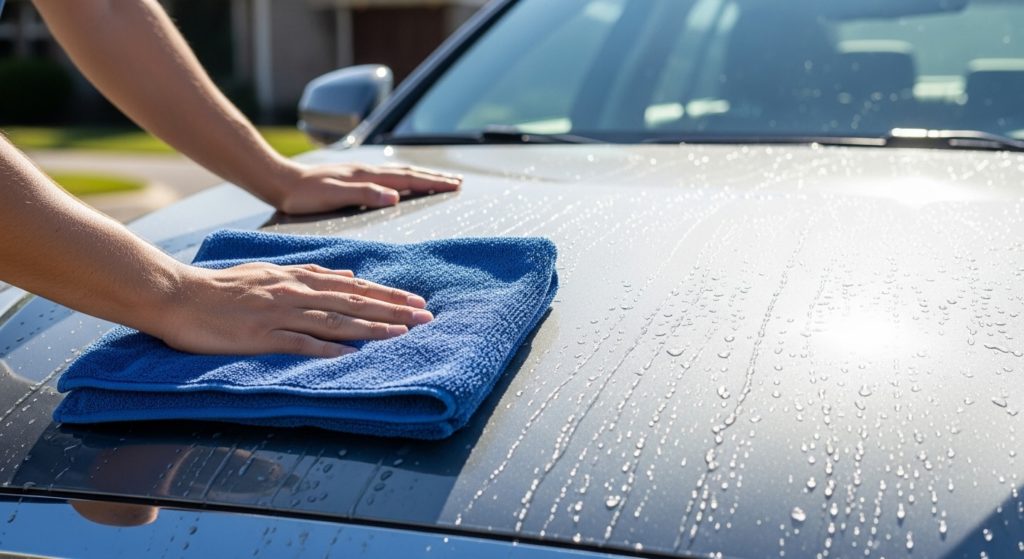 最強の吸水タオルで洗車しているイメージ