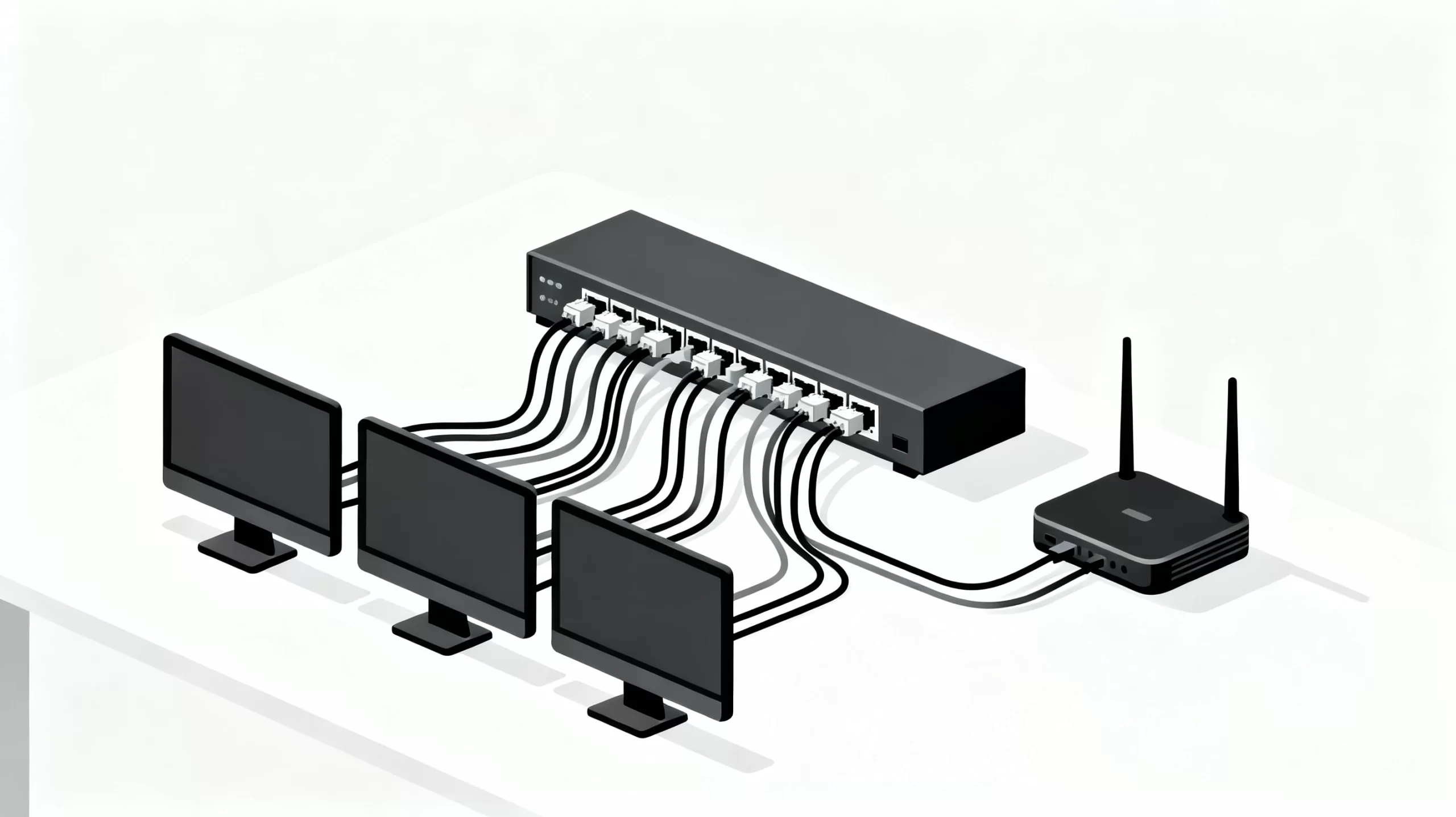スイッチングハブとLANケーブルの接続イメージ