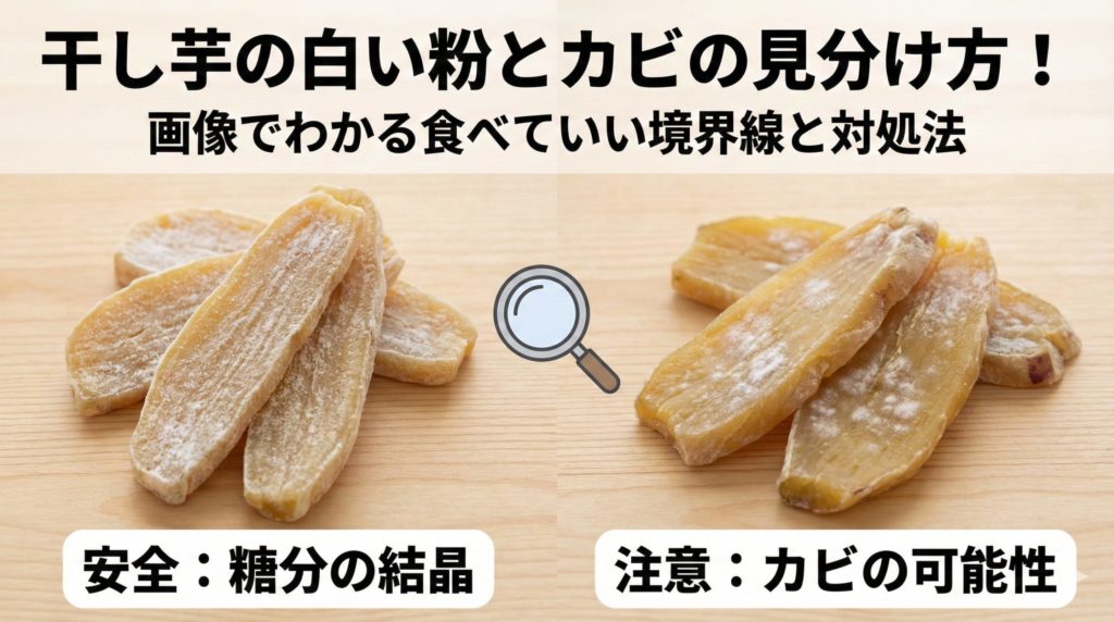 干し芋の白い粉とカビの対比イメージ画像