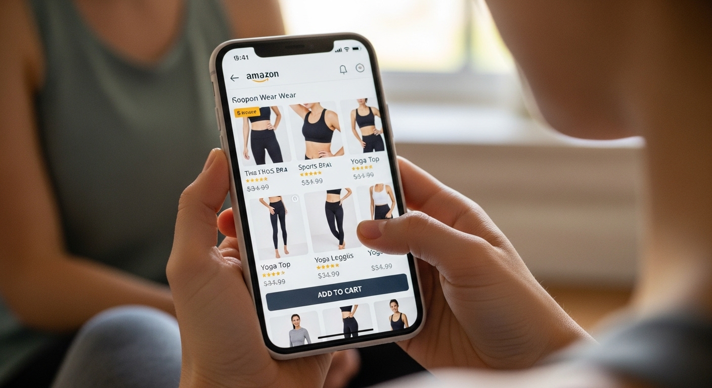 amazonでヨガウェアを購入しているイメージ
