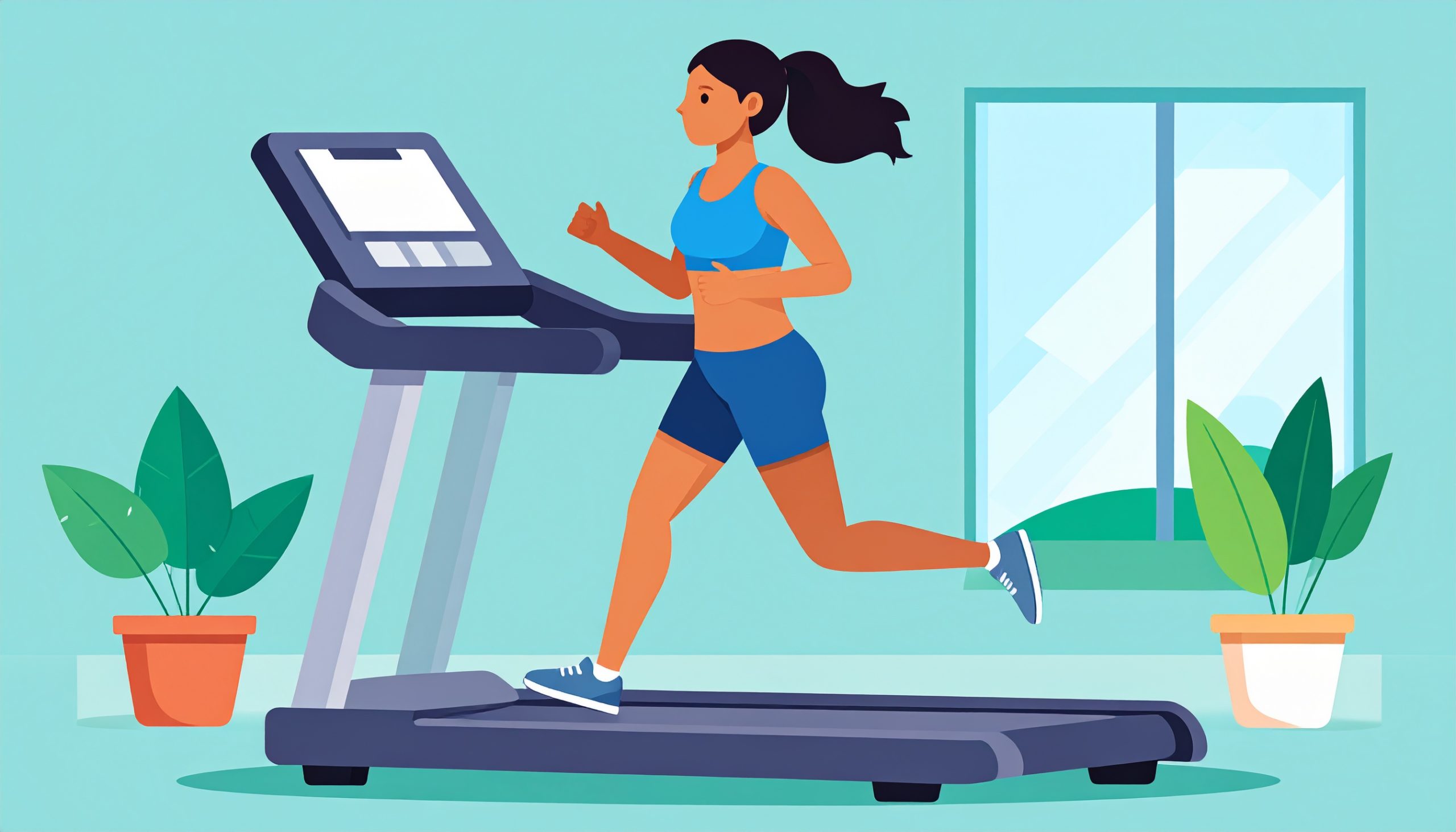 ランニングマシンでダイエットする女性