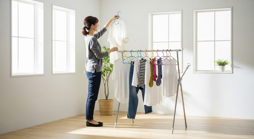 濡れた服をハンガーに干しているイメージ画像