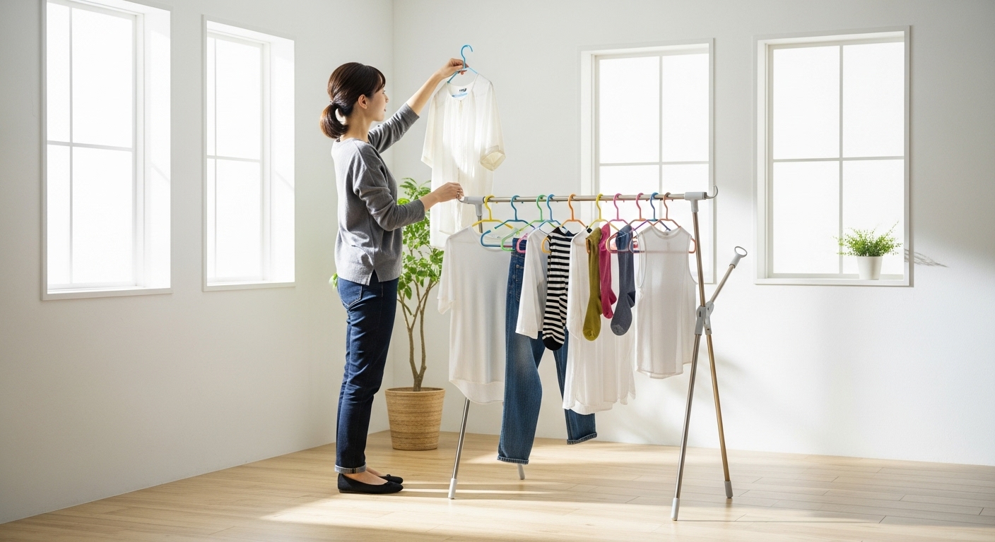 濡れた服をハンガーに干しているイメージ画像