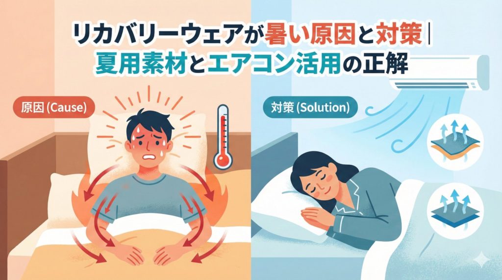リカバリーウェアが暑い原因と対策のイメージイラスト