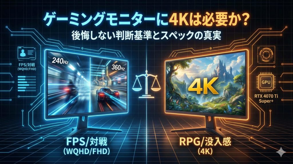 ゲーミングモニターに4Kは必要か、ゲームのジャンルで判断するイメージ