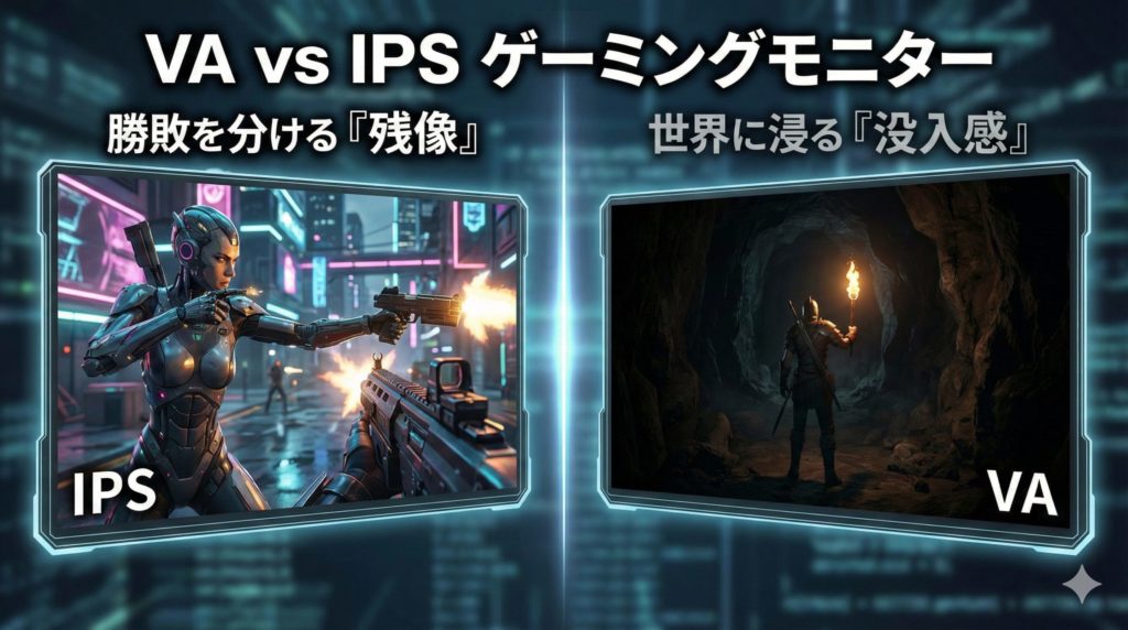 ゲーミングモニターのVAパネルとIPSパネルの比較イメージ画像