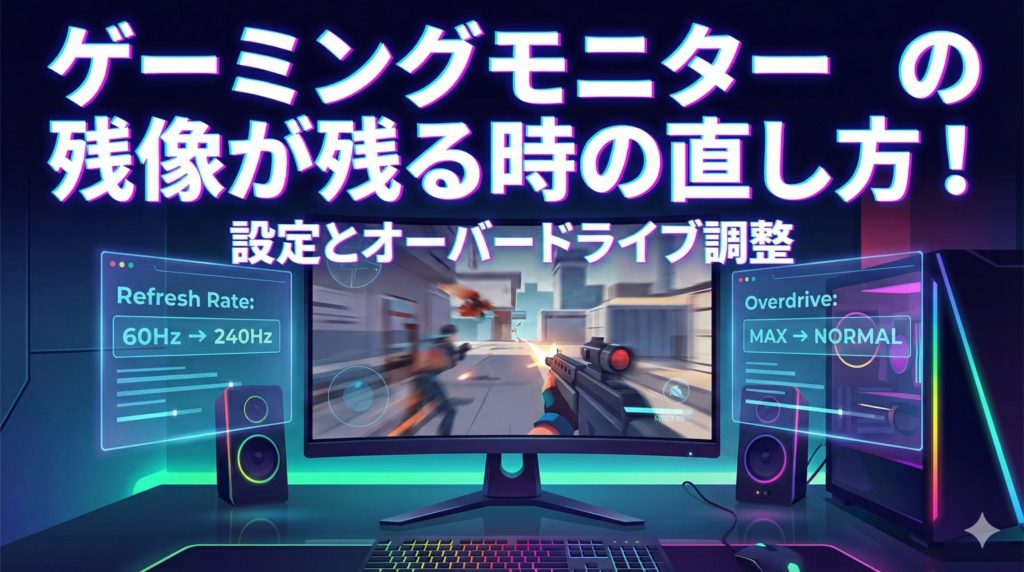 ゲーミングモニターの残像が残る時の対策を表現したイメージ画像