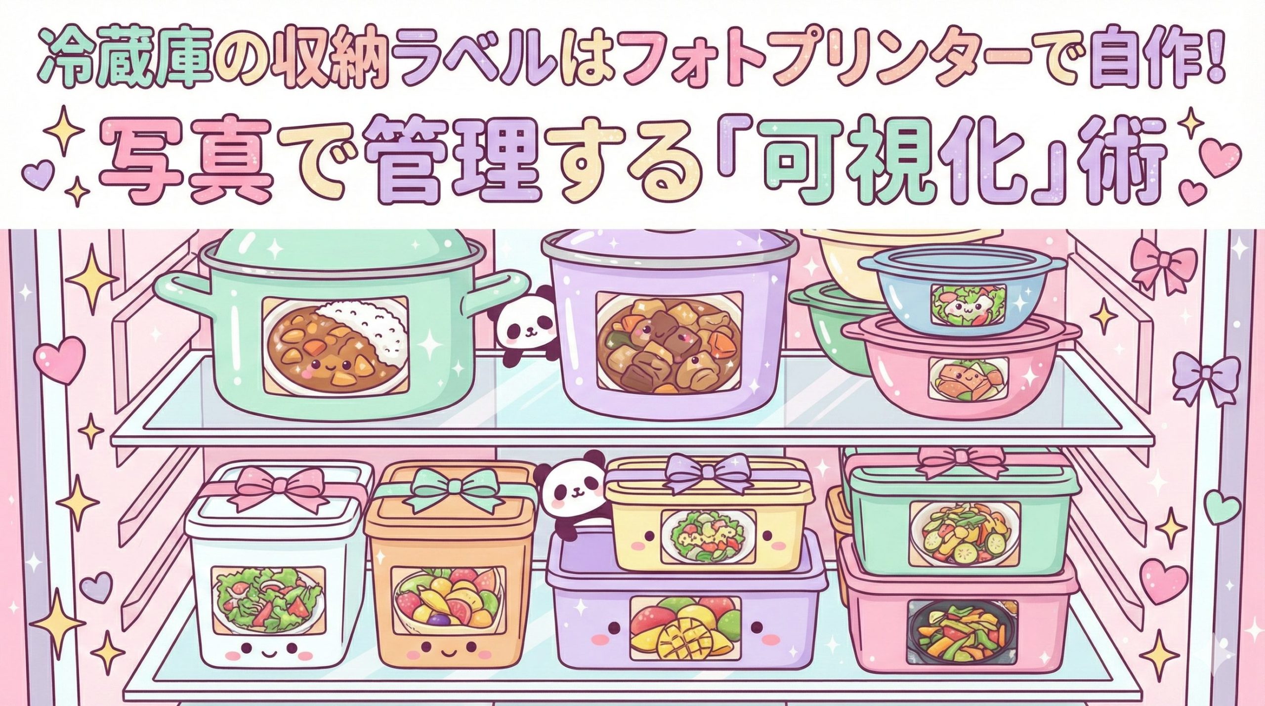 冷蔵庫の容器にフォトプリンターで自作した写真を貼って収納を可視化したイメージイラスト