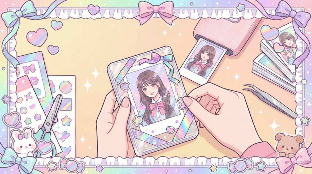 フォトプリンターで自作した推しの写真を硬質ケースに入れてデコるイメージイラスト