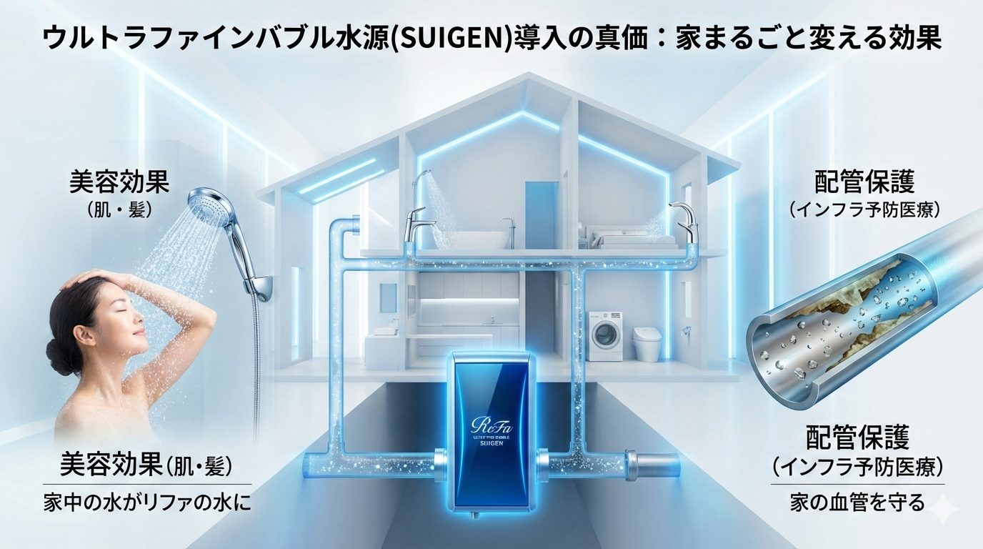 家の全部にウルトラファインバブルが使われるイメージ画像