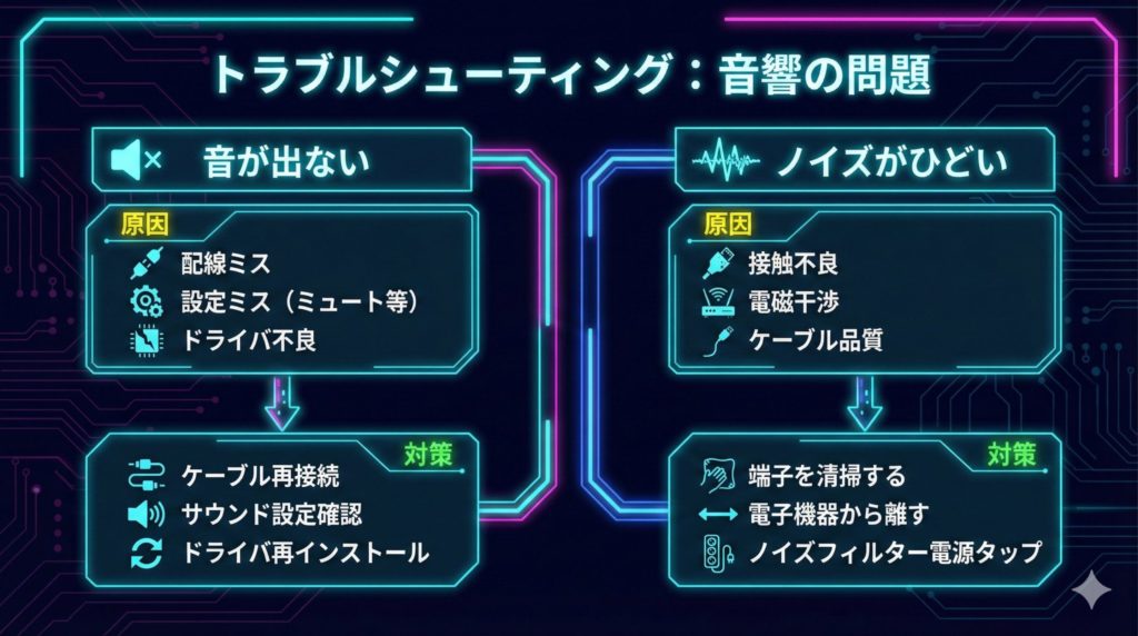 音響のトラブルシューティングのインフォグラフィックス