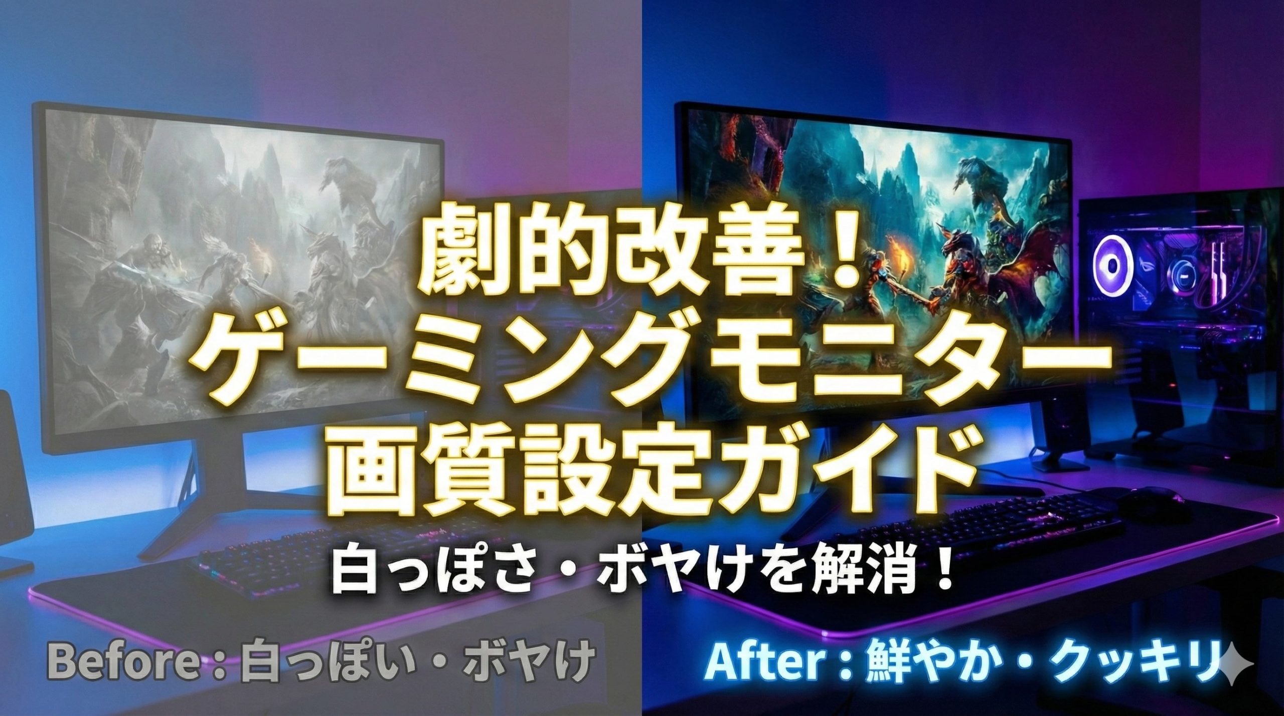 ゲーミングモニターの画質が悪いビフォーアフターイメージ