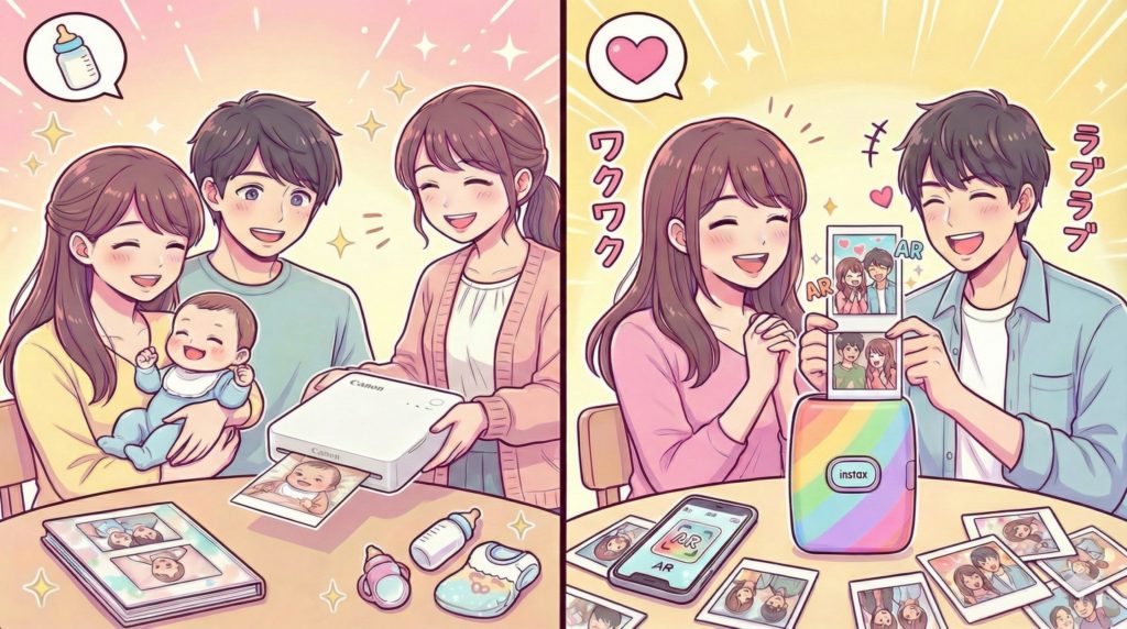 出産祝いとカップルに最適な機種を提示したイメージイラスト