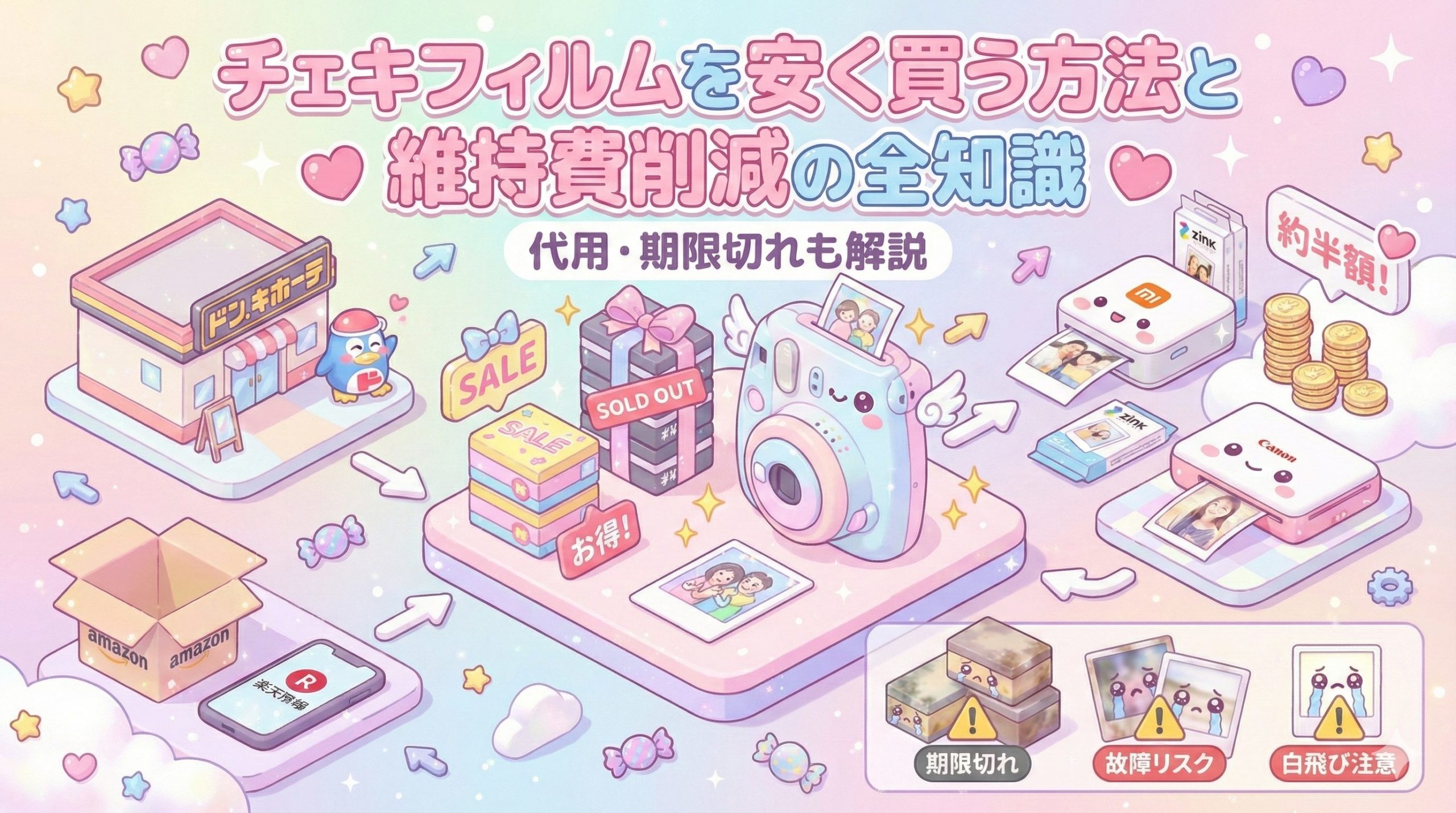 チェキフィルムを安く買う方法と維持費を考えた代替案の図解イラスト