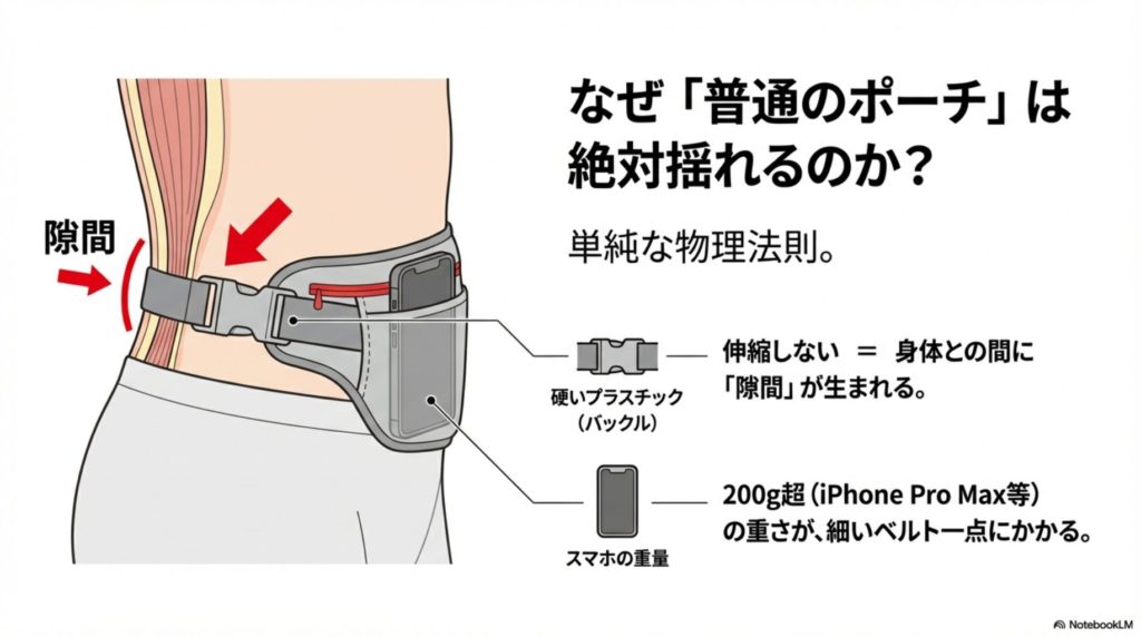 ウエストポーチが揺れる理由の図解