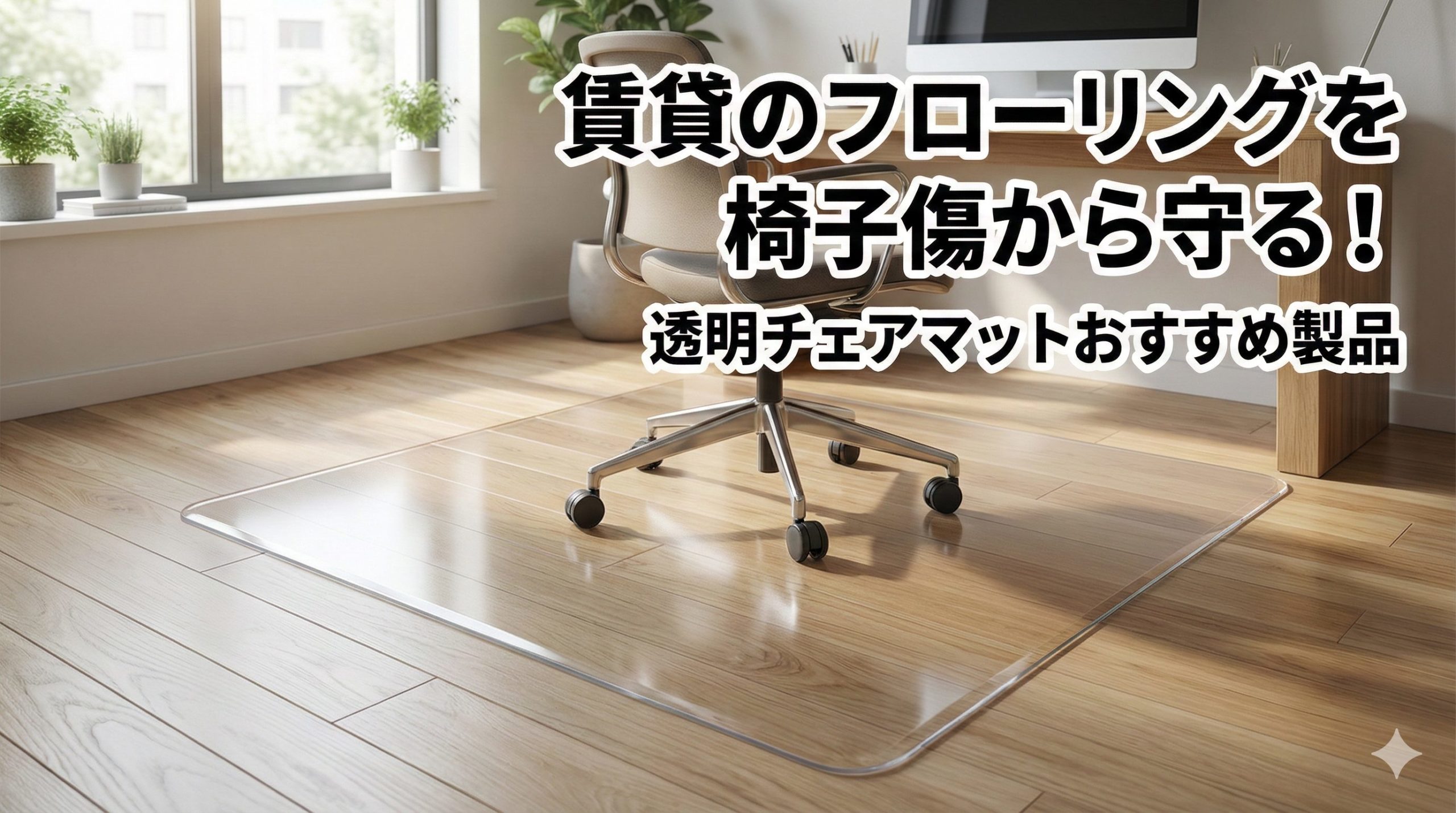 床を椅子傷から守る透明チェアマットを使用しているイメージ