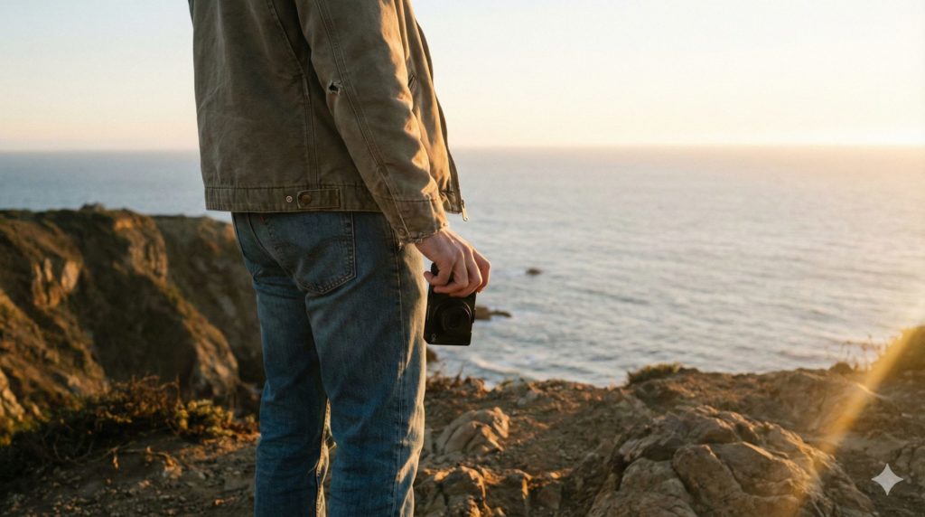 カメラ片手に手ぶらで写真を撮りに行くイメージ