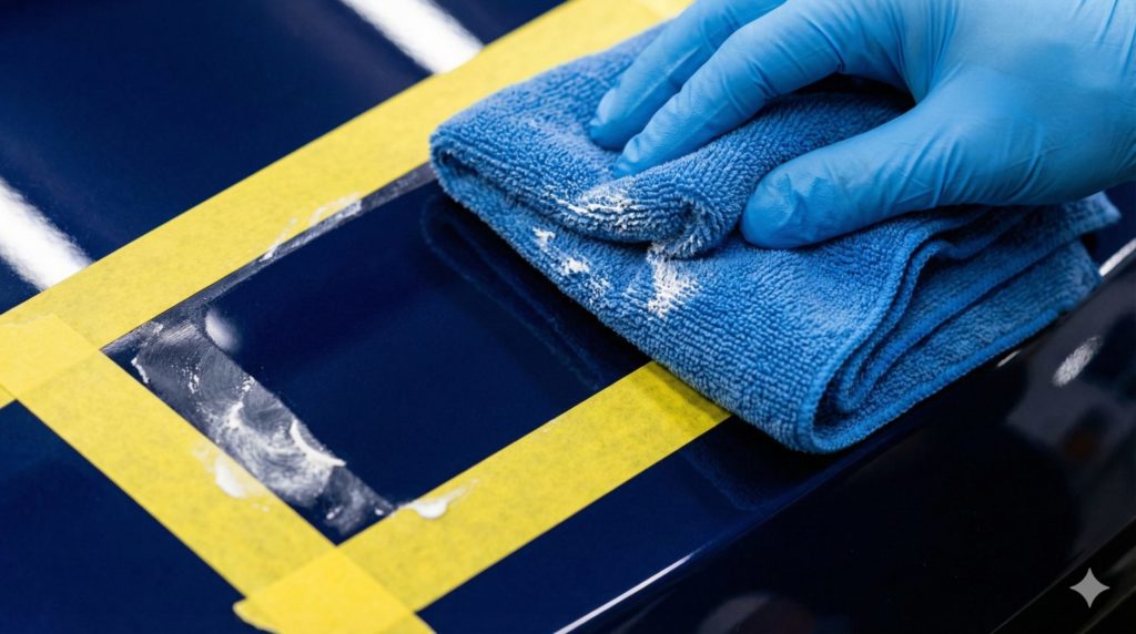 クロスでコンパウンドを拭き取るイメージ