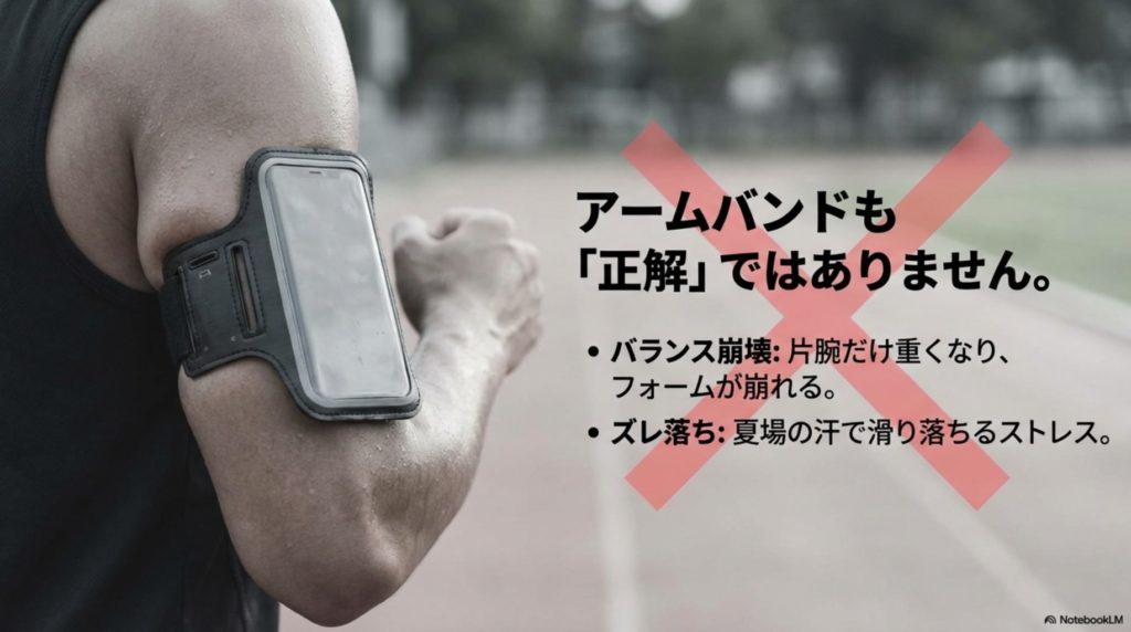 アームバンドでスマホを固定するデメリットのイメージ