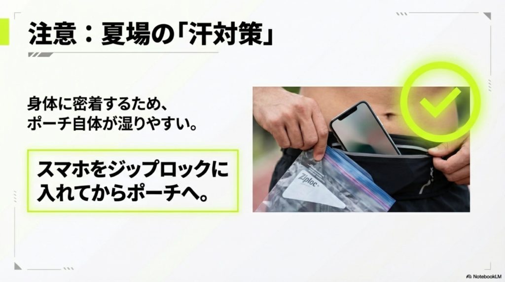 スマホをジップロックに入れてからポーチに入れる様子