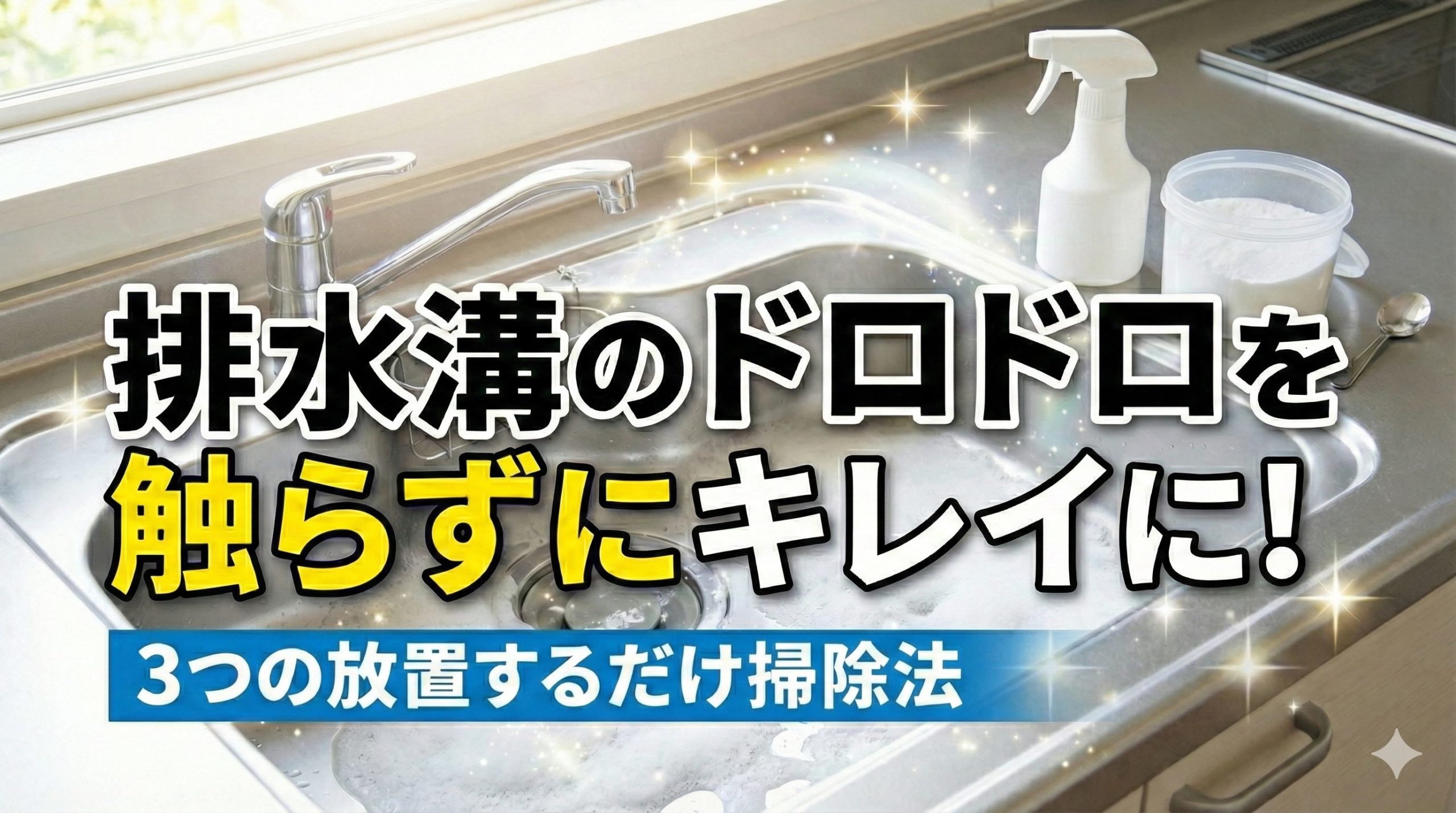 排水溝のドロドロを触らずにキレイにする掃除法でキレイなシンクのイメージ