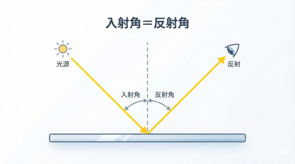 入射角と反射角の図解イラスト