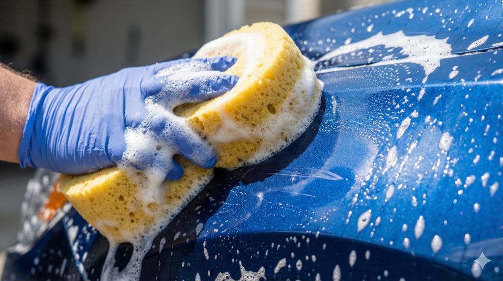 傷周辺を徹底的に洗車しているイメージ