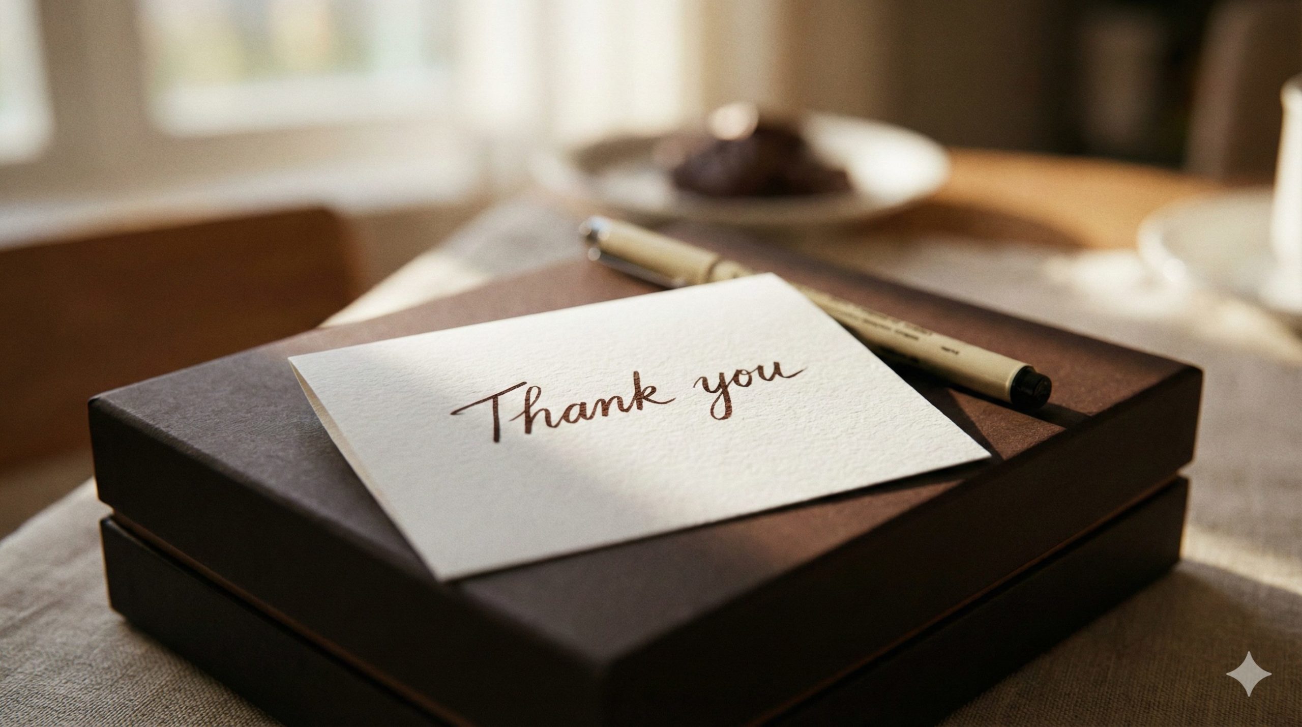 バレンタインのチョコレートの箱の上にThank youと書かれたメッセージカードのイメージ