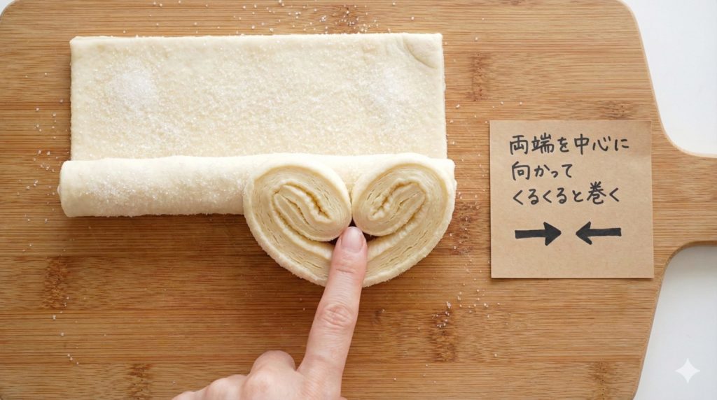 パイシートを半分まで巻いた状態のプロセス写真