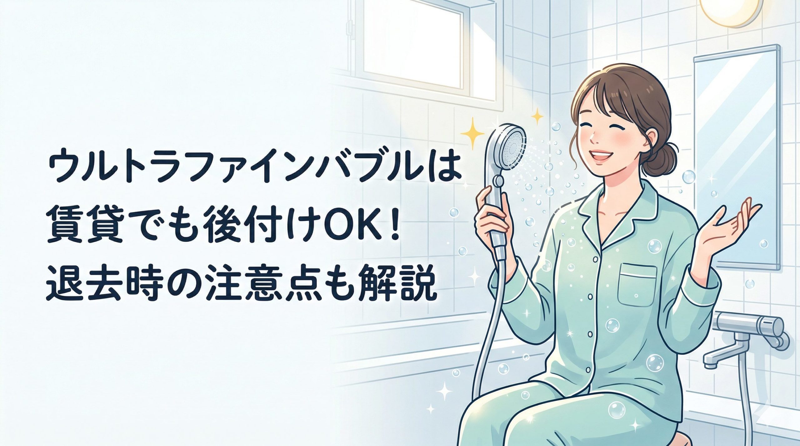 賃貸でウルトラファインバブルの取り付けをして喜ぶ女性のイメージ