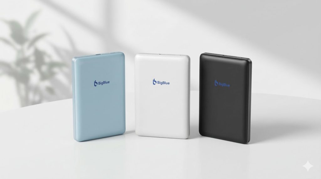 全固体電池搭載モバイルバッテリーPF8のコンパクトさとマットな質感、バリエーションを際立たせた製品画像。