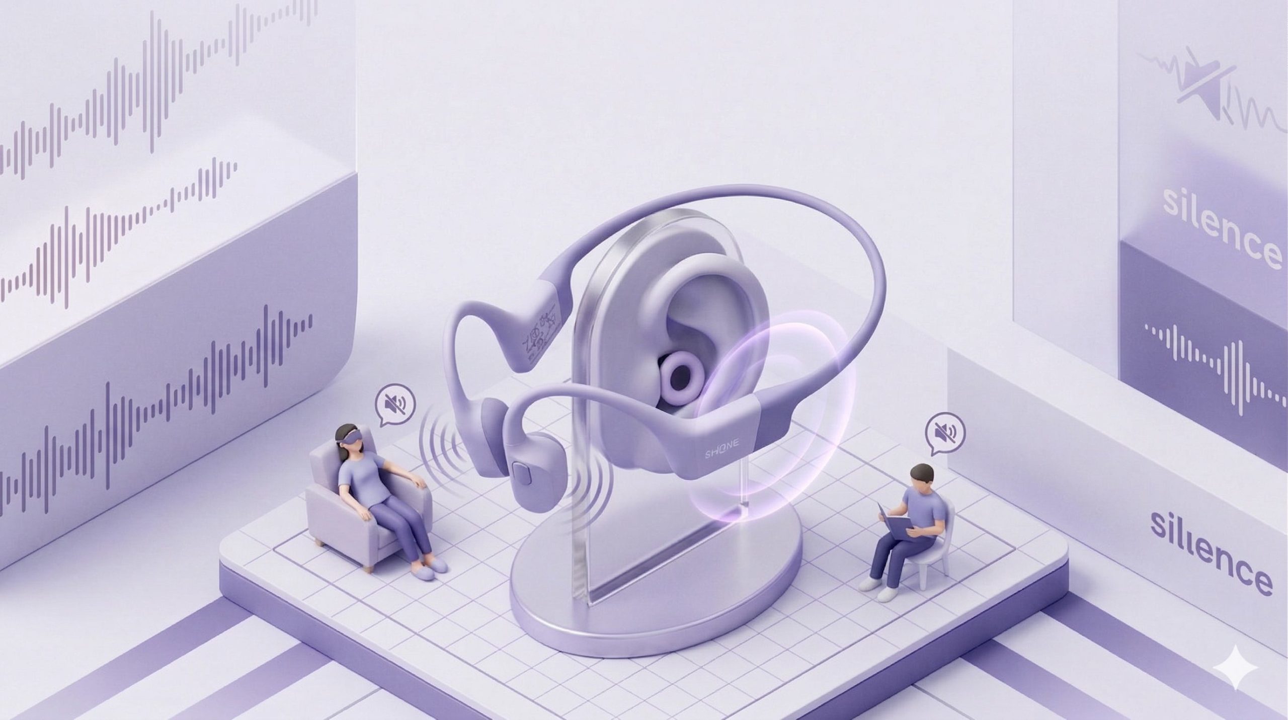 骨伝導イヤホンと耳栓で周囲がうるさくても快適に音を楽しめるイメージ