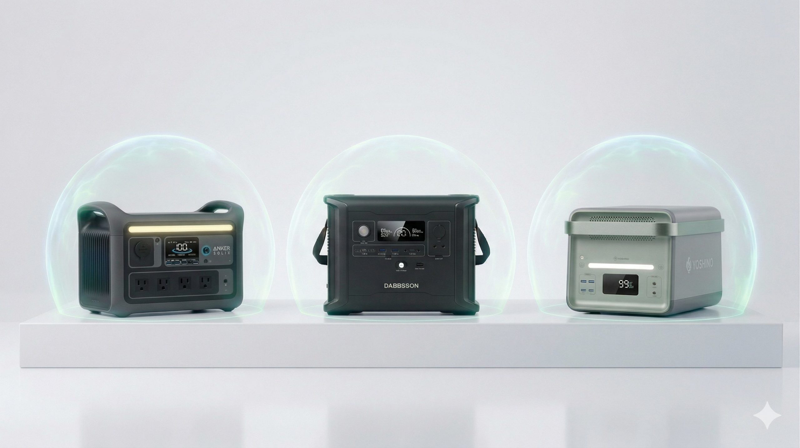 安全面でのおすすめポータブル電源3製品(Anker、Dabbsson、YOSHINO)を並べた画像