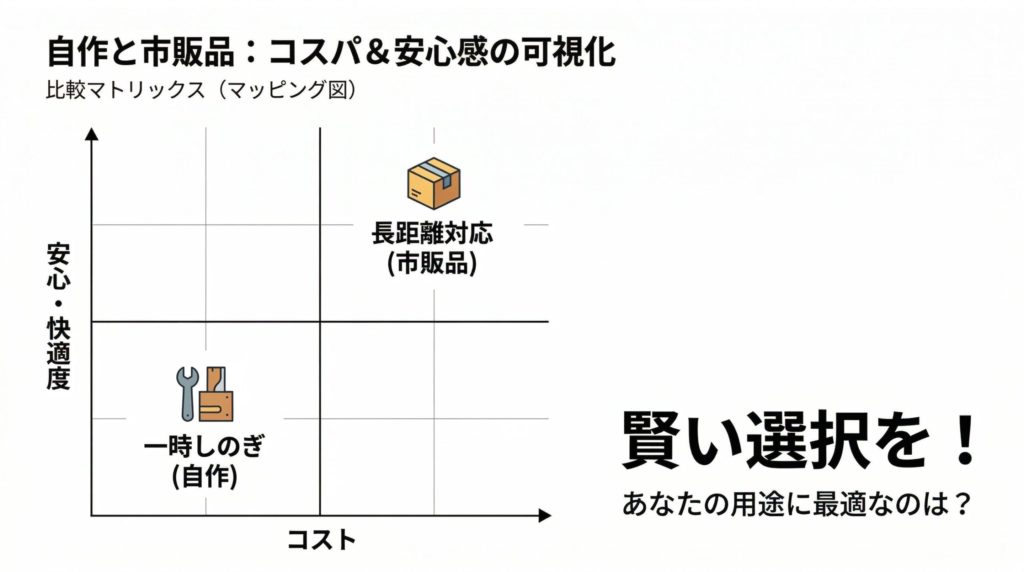 縦軸に「安心・快適度」、横軸に「コスト」を置いたポジショニングマップ